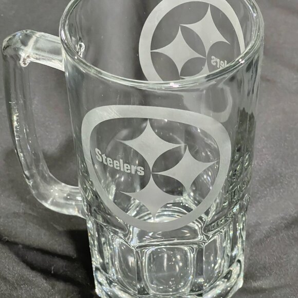PITTSBURGH STEELERS ETCHED 8" GLASS BEER MUG STEIN - Picture 3 of 3